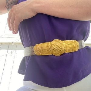 Vintage Gold Deco Belt Grey Snakeskin Band